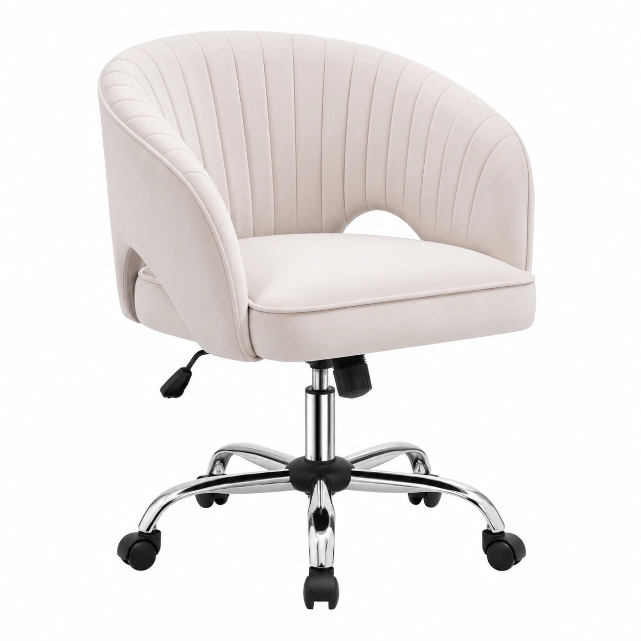 Sedia da Ufficio Ergonomica in Velluto Crema con Altezza Regolabile e Rotelle