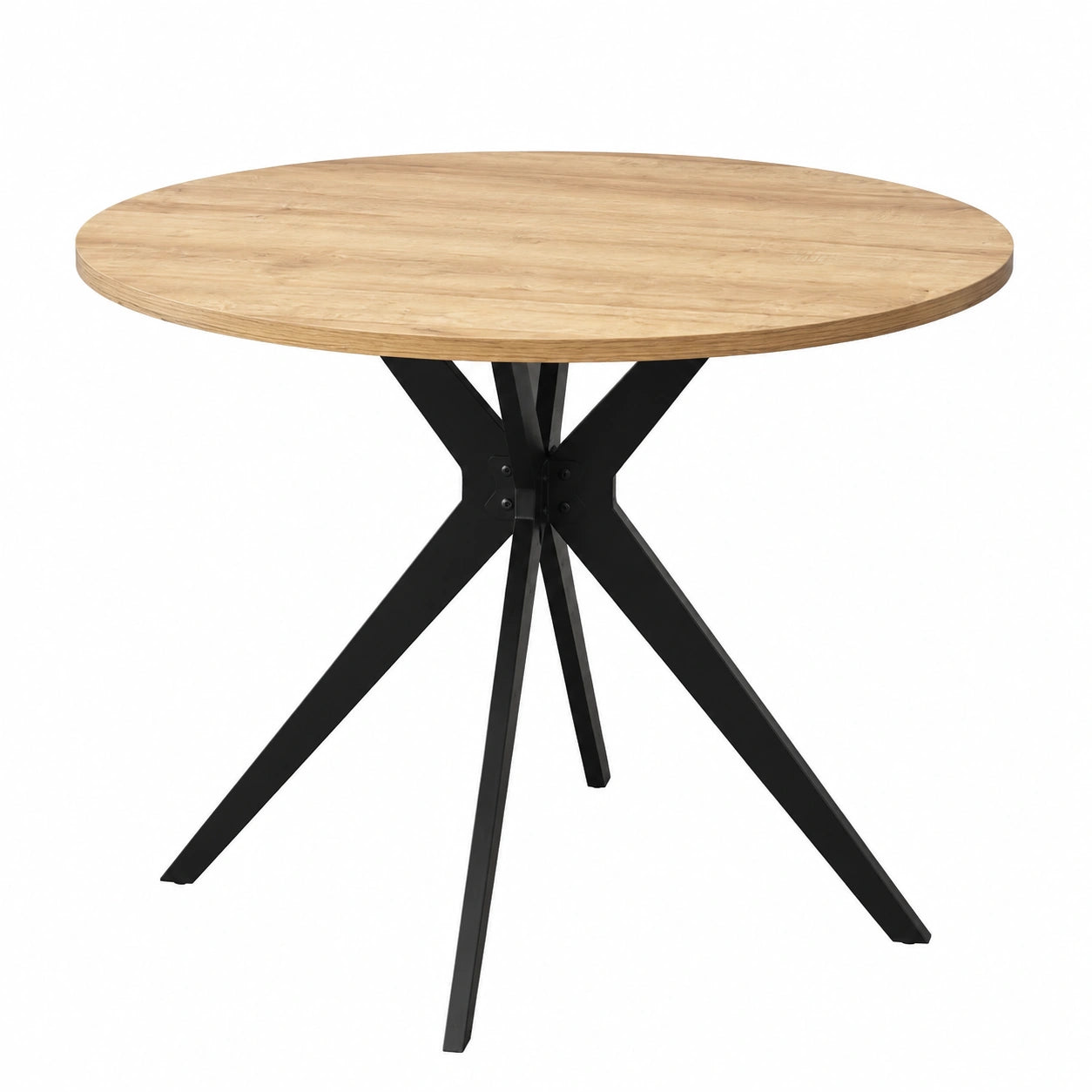 Tavolo rotondo da conferenza in legno di rovere e metallo nero, compatto e professionale, per riunioni aziendali 100x100x75 cm