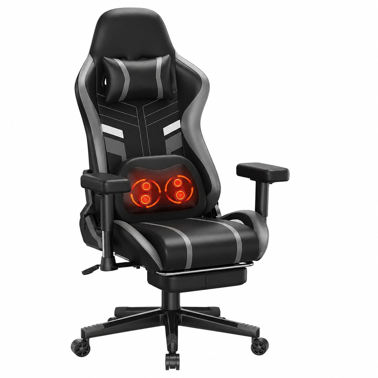 Sedia Gaming Ergonomica Douxlife con Massaggio e Riscaldamento, Recliner fino a 175°, Poggiapiedi Estraibile, Braccioli 2D, Grigio, Portata Fino a 180 kg