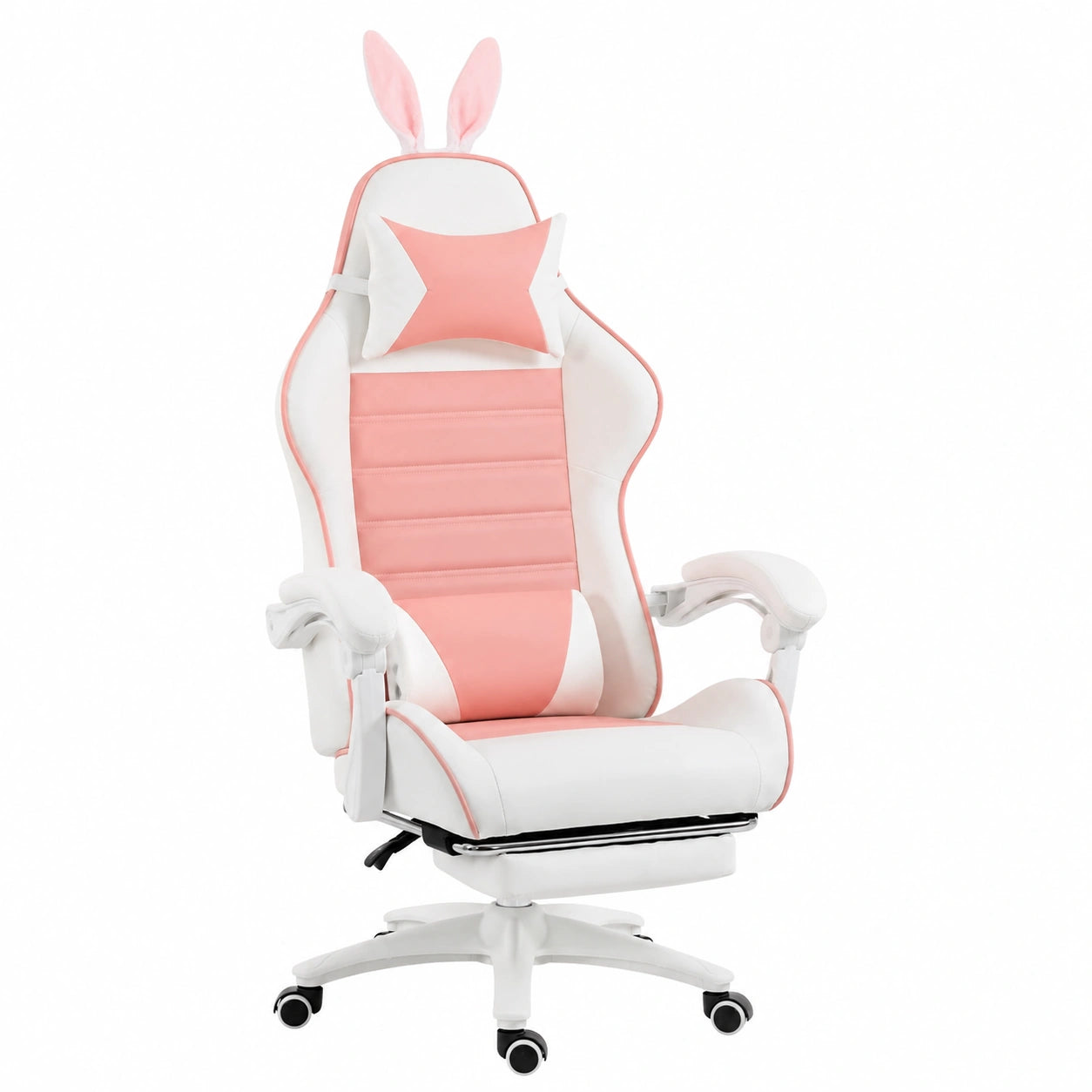 Sedia da Gaming Vinsetto con Design a Orecchie di Coniglio, Recliner Ergonomico con Poggiapiedi e Supporto Lombare, Regolabile in Altezza, Rosa