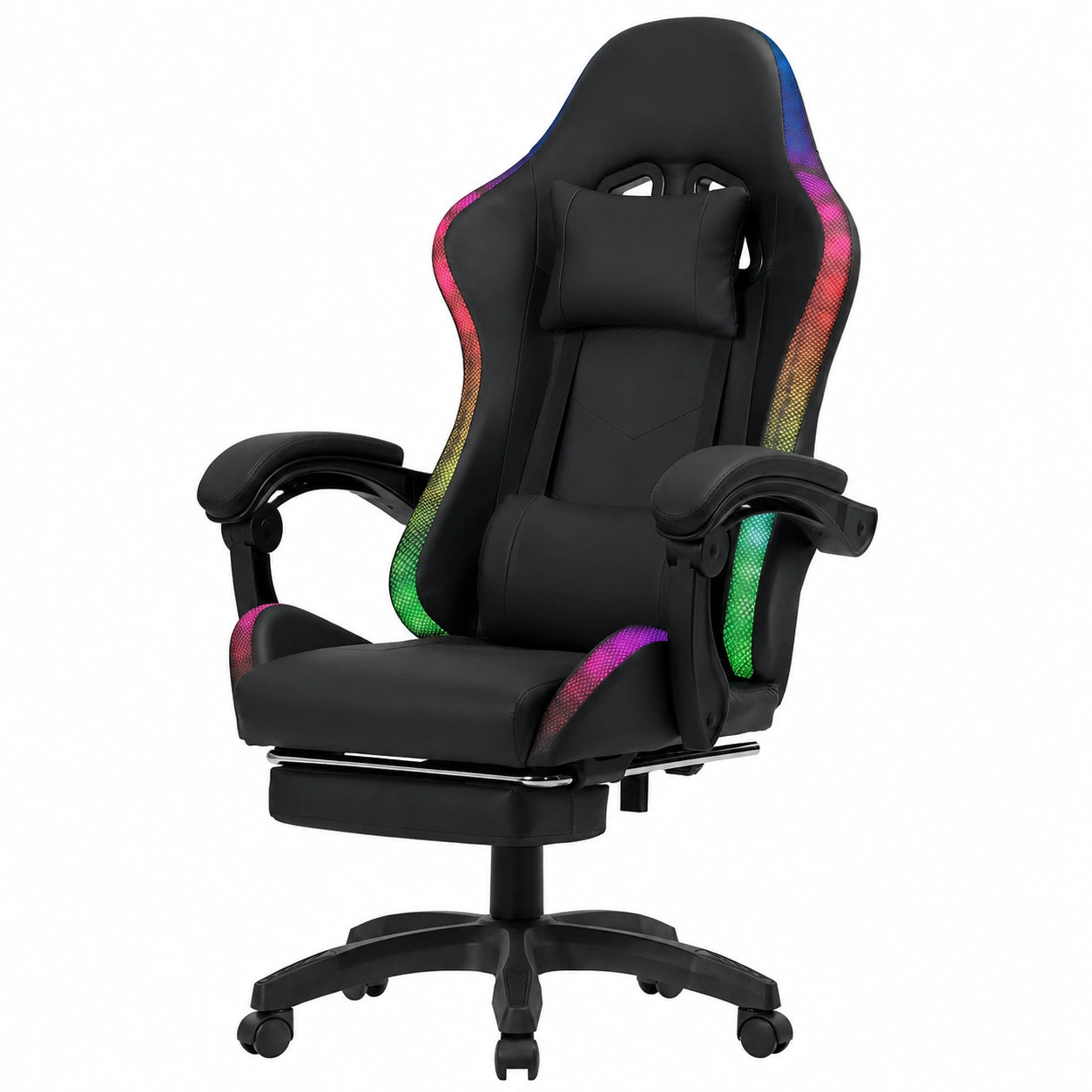 Wintem Sedia Gaming con Poggiapiedi, Cuscini Ergonomici e Luci LED RGB USB