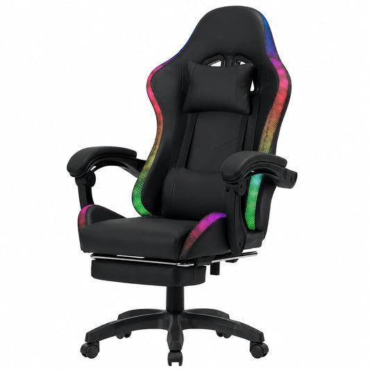 Wintem Sedia Gaming con Poggiapiedi, Cuscini Ergonomici e Luci LED RGB USB