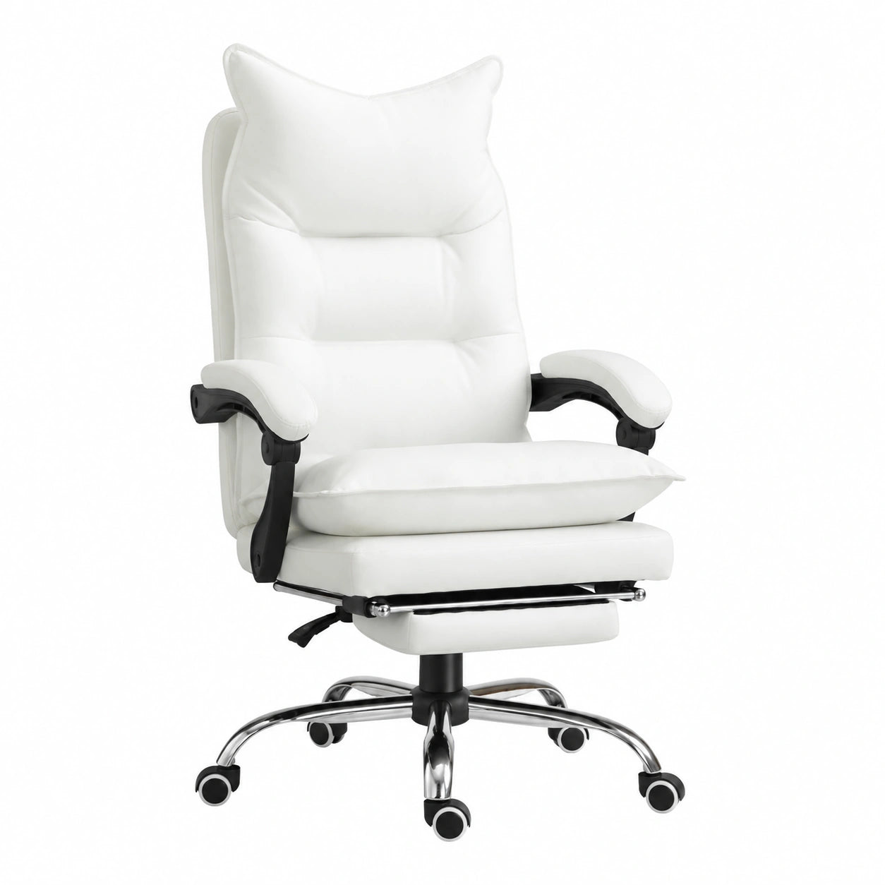 Sedia Ufficio Vinsetto Ergonomica in Pelle Sintetica, Reclinabile con Poggiapiedi, Braccioli Comodi, Altezza Regolabile, Bianco
