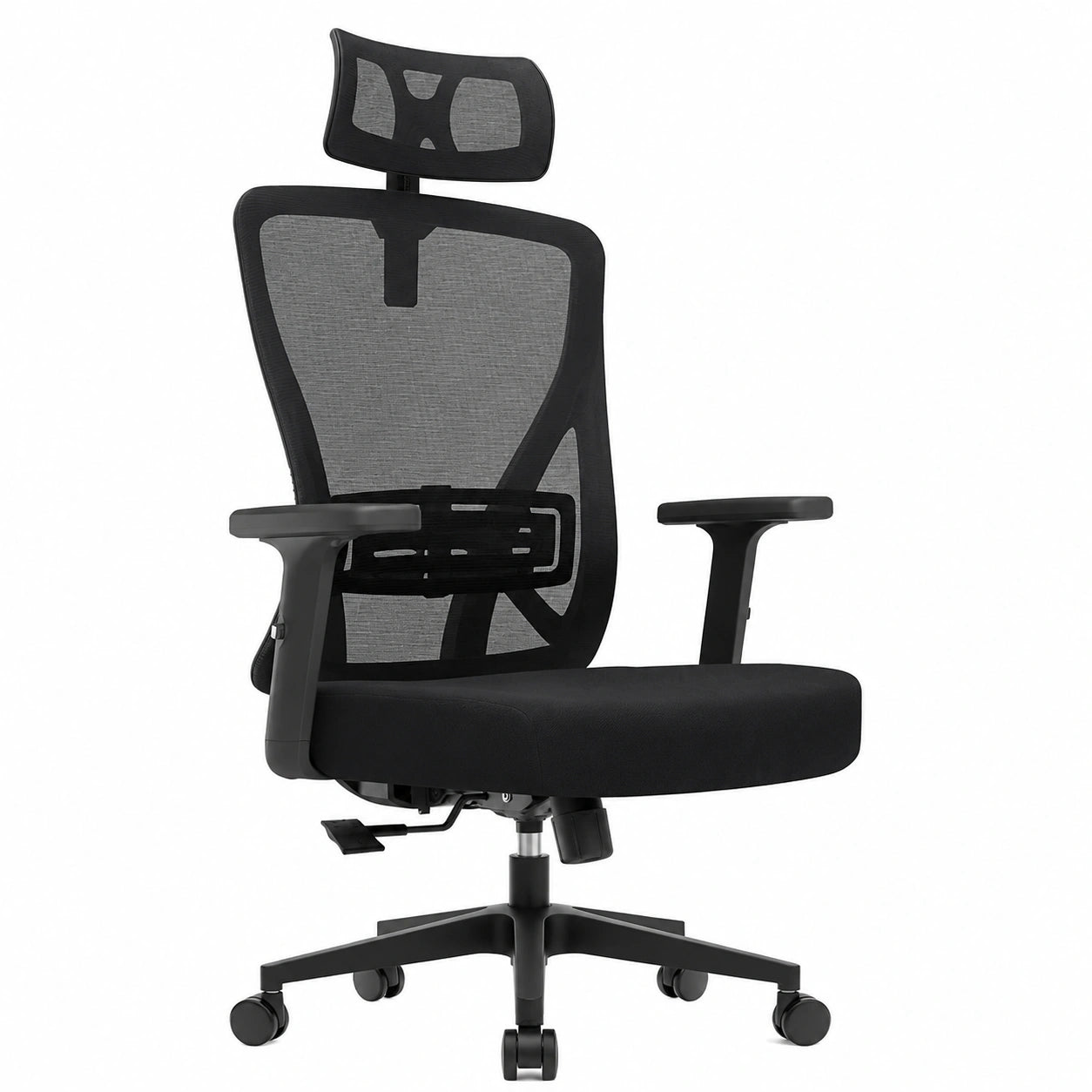 Sedia Ergonomica da Ufficio Durrafy con Supporto Lombare e Poggiatesta, Rete Traspirante, Inclinazione Regolabile, Girevole a 360°, Capacità di Carico 150kg, Colore Nero