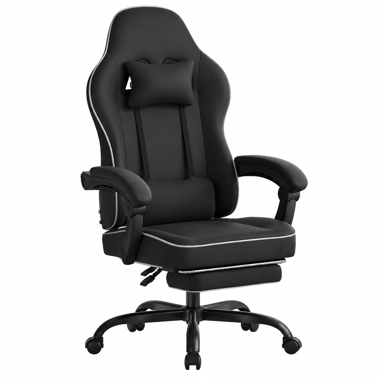 Poltrona da Gaming WOLTU Ergonomica con Cuscino a Molla, Reclinabile e Poggiapiedi, Robusta e Confortevole, Nero