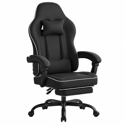 Poltrona da Gaming WOLTU Ergonomica con Cuscino a Molla, Reclinabile e Poggiapiedi, Robusta e Confortevole, Nero