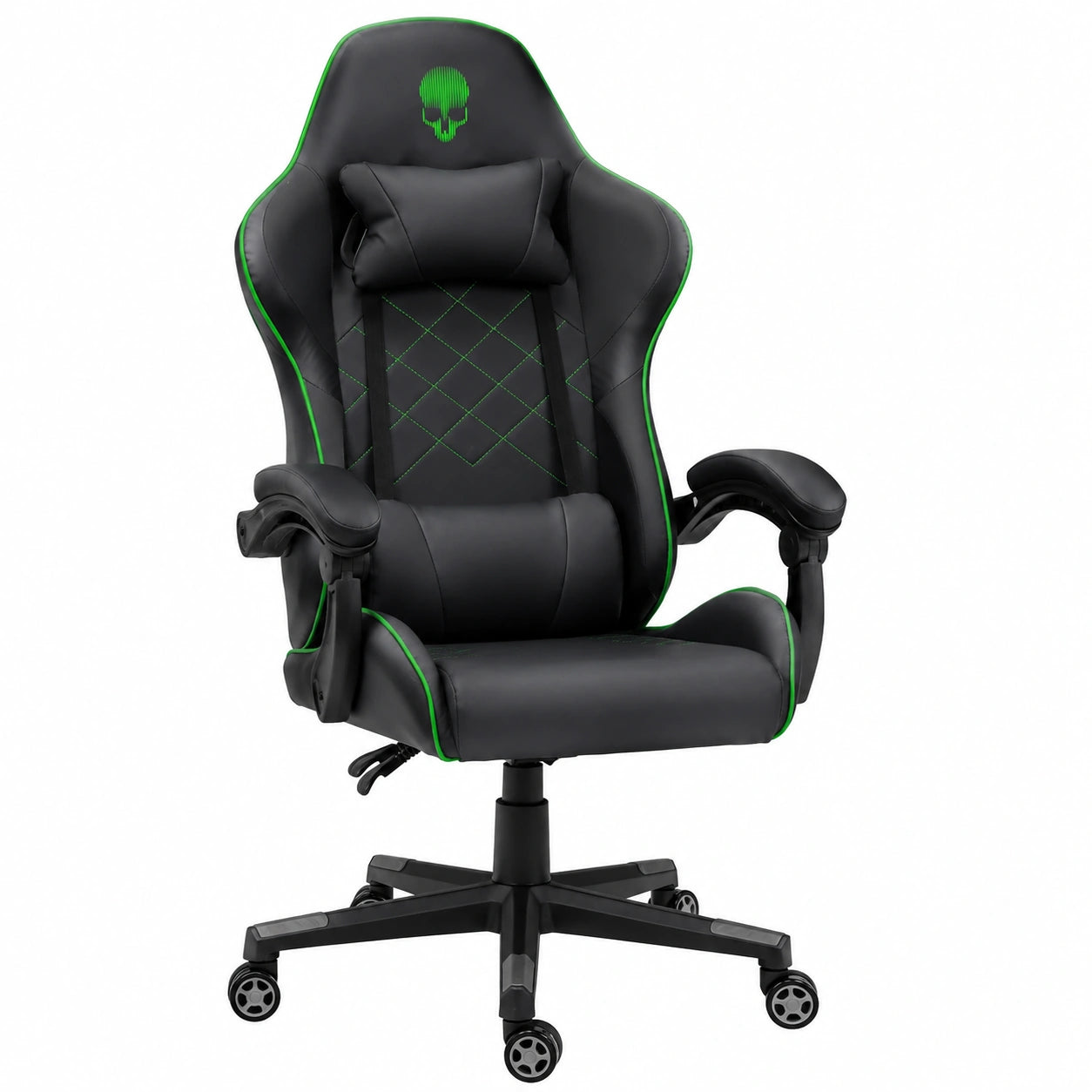 Sedia Gaming Ergonomica Verde con Design a Teschio