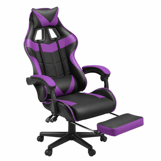 Sedia da Gaming Ergonomica Huracan con Massaggio, Regolabile in Altezza e Braccioli, PU Traspirante, Supporto Lombare e Testa, Colore Viola