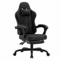 JUMMICO Sedia da Gaming Ergonomica in Tessuto con Massaggio, Poggiatesta e Poggiapiedi, Regolabile, Nero, Portata 150 kg