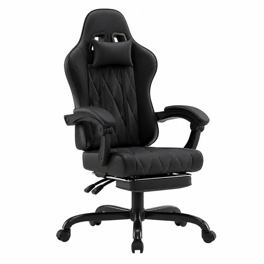 JUMMICO Sedia da Gaming Ergonomica in Tessuto con Massaggio, Poggiatesta e Poggiapiedi, Regolabile, Nero, Portata 150 kg