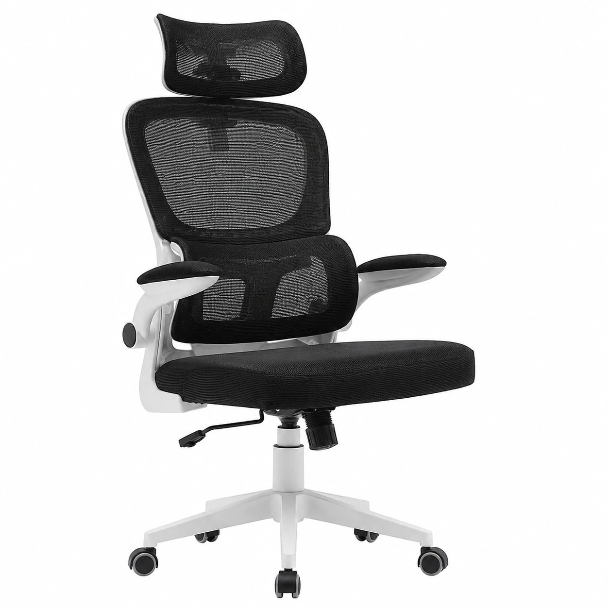 Sedia Ergonomica da Ufficio con Supporto Lombare e Poggiatesta, Girevole e Regolabile, Rivestimento Traspirante Nero