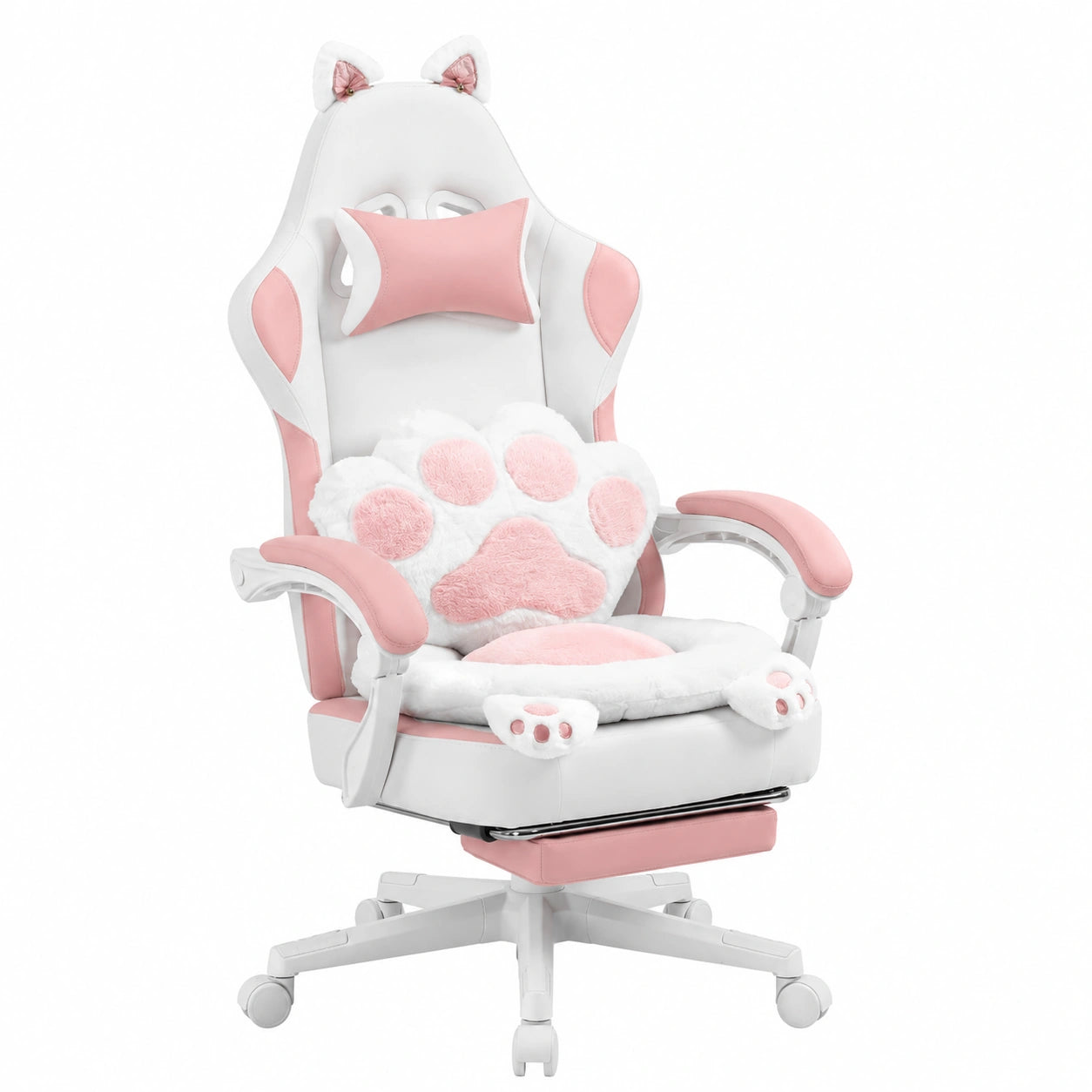 Sedia da Gioco Ergonomica Dowinx con Poggiapiedi Rosa e Bianca