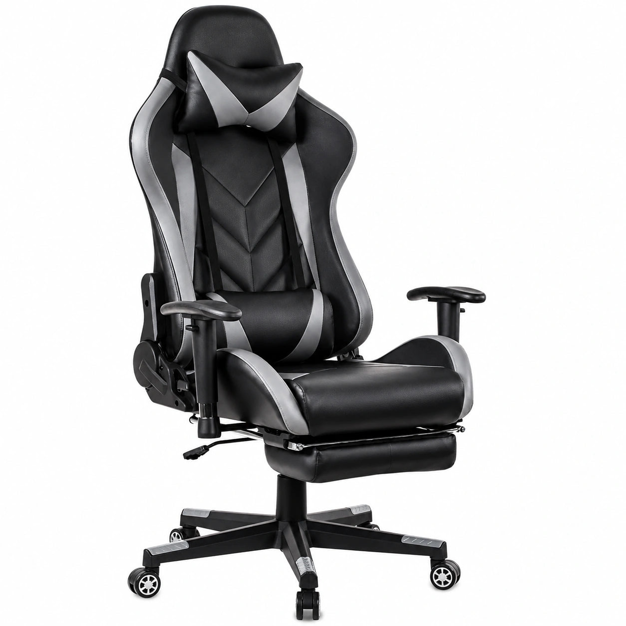 Sedia da Gaming Ergonomica Grigia con Poggiapiedi e Supporto Lombare