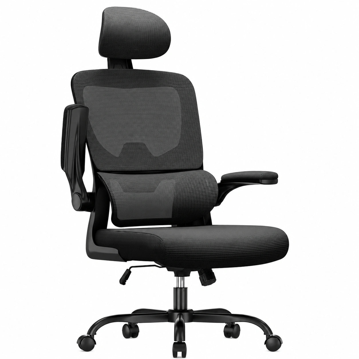 Sedia Ergonomica per Ufficio con Supporto Lombare, Poggiatesta e Braccioli Regolabili, Rete Traspirante, Colore Nero