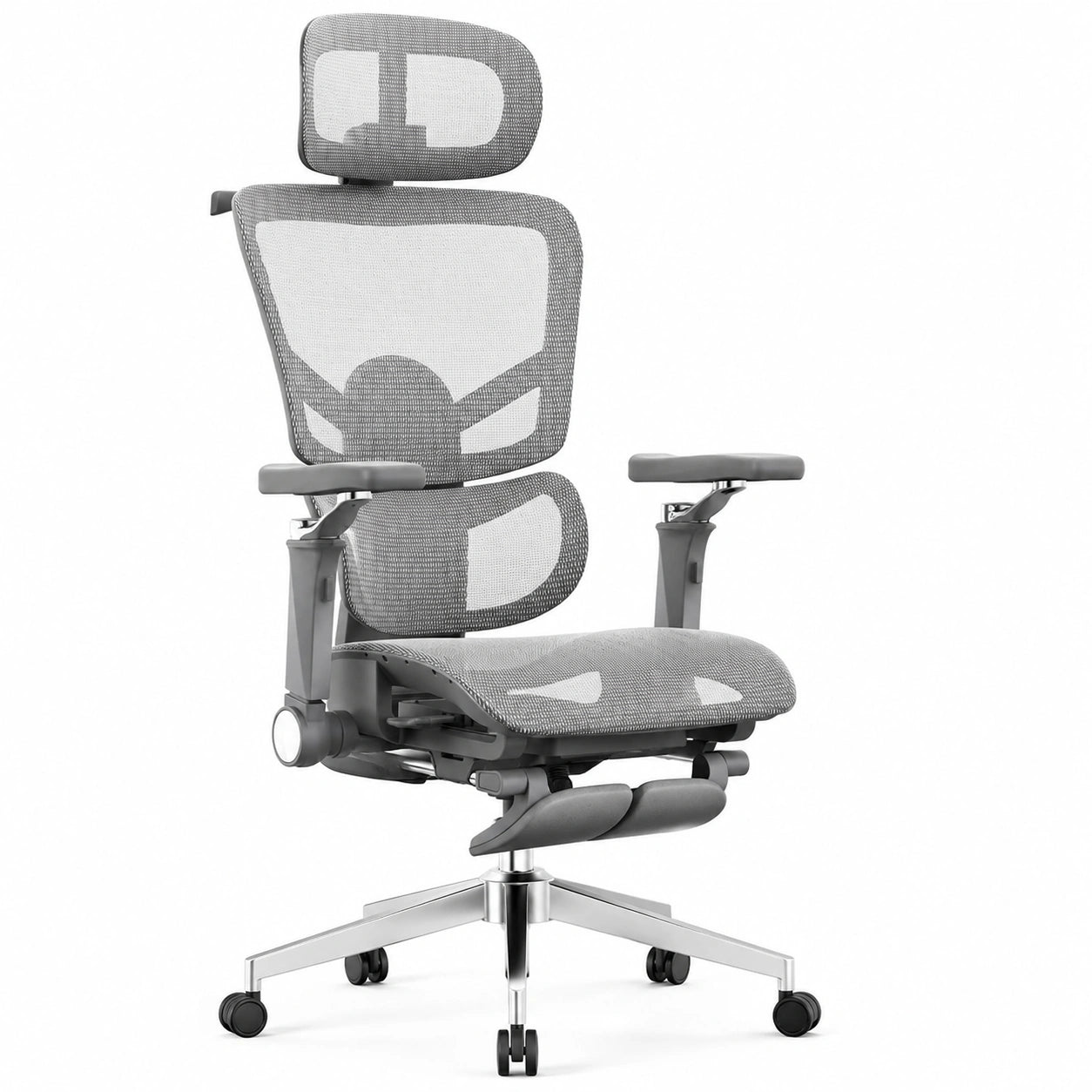 Sedia Ergonomica Ufficio con Poggiapiedi, Braccioli 6D e Supporto Lombare, Grigio