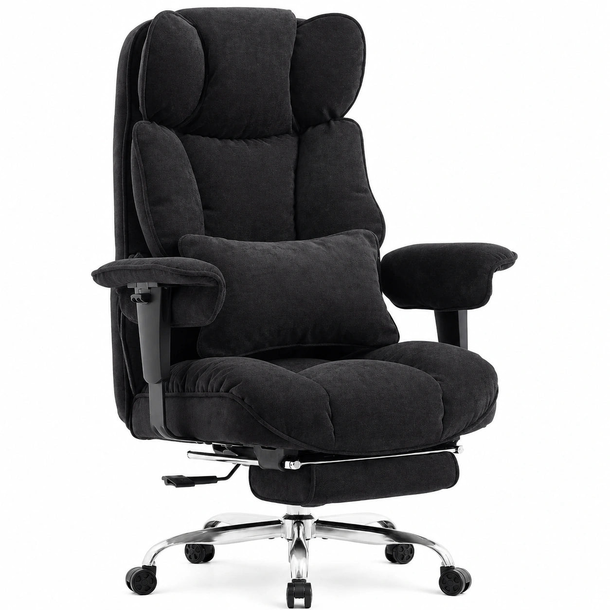 Sedia Ergonomica da Ufficio in Tessuto con Poggiapiedi, Poltrona Reclinabile per PC e Gaming, Supporto Lombare, Nero