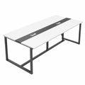 Tavolo da Conferenza Moderno con Passacavi per 8-12 Persone, Design Robusto Nero-Bianco