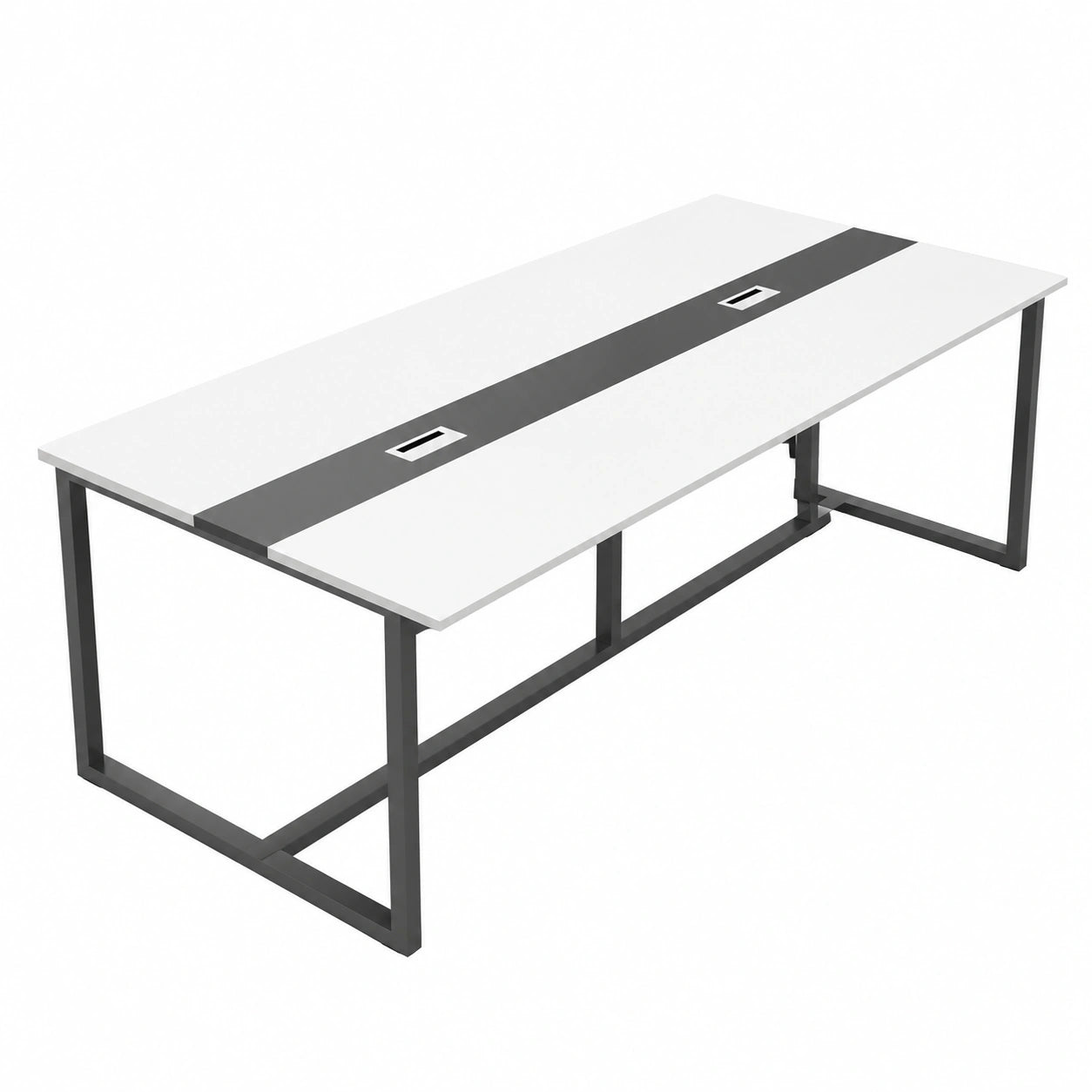 Tavolo da Conferenza Moderno con Passacavi per 8-12 Persone, Design Robusto Nero-Bianco