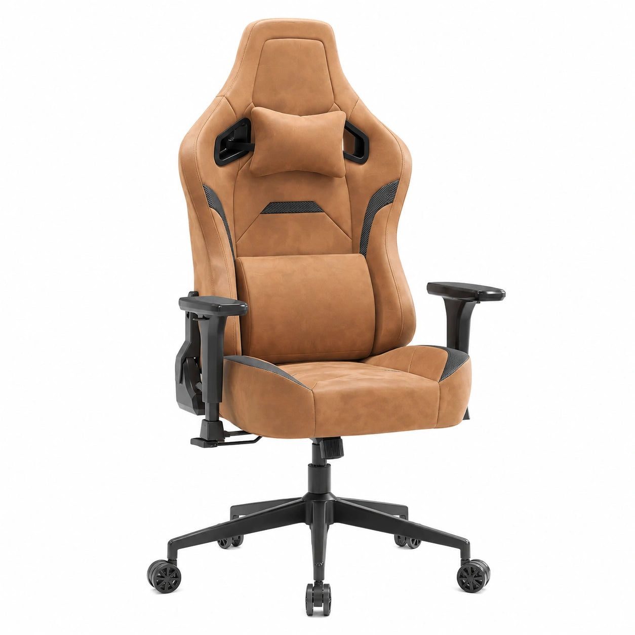 Sedia da Gaming Devoko Ergonomica in Pelle, Poltrona Reclinabile per Ufficio 90°-135°, Braccioli 3D, Struttura Robusta, Ruote Silenziose, Fino a 180kg, Colore Marrone Chiaro
