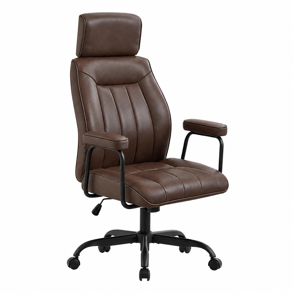 Poltrona Ufficio Ergonomica con Poggiatesta Regolabile, Schienale Inclinabile e Ruote, Pelle PU Marrone Scuro